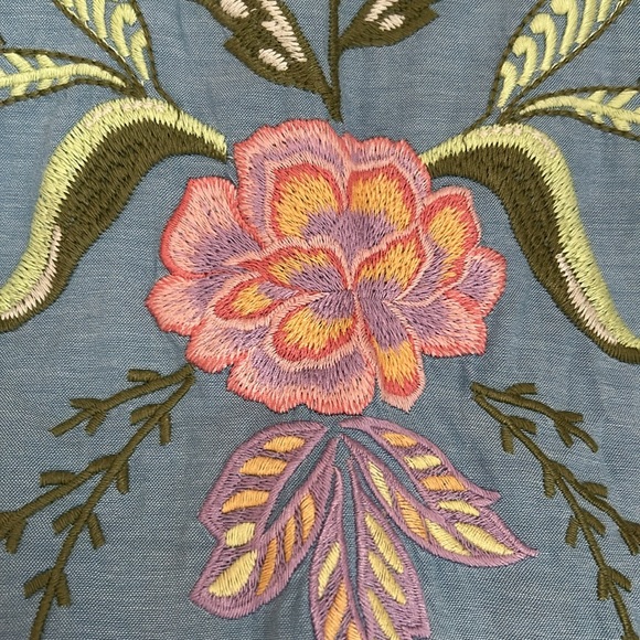 Johnny Was Camellia Midi Dress Cotton Blue Embroidered Size Small - Picture 9 of 10